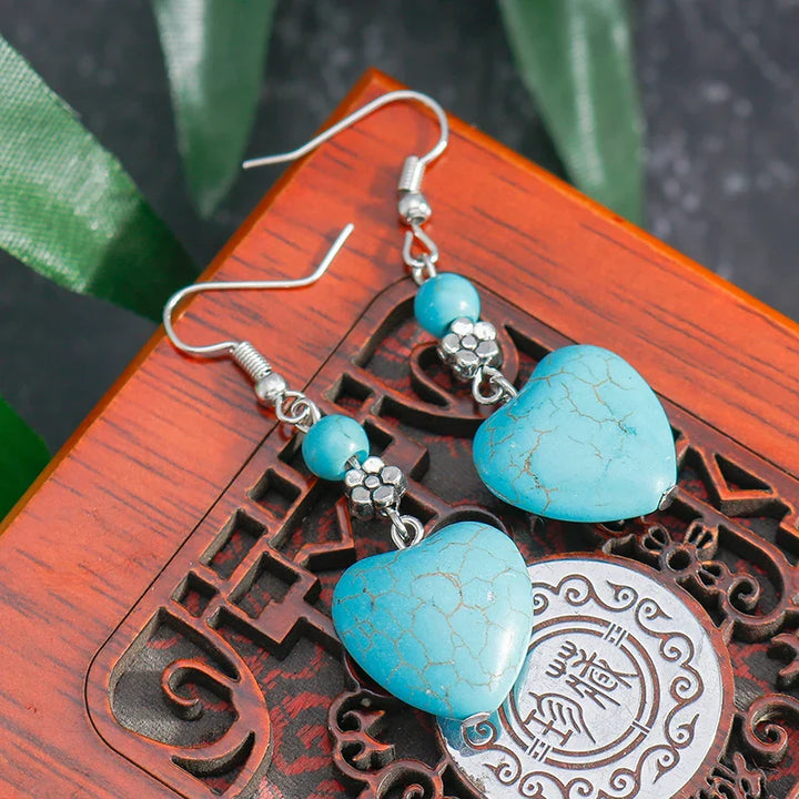 Antieke Turquoise Hart Dangle Oorbellen