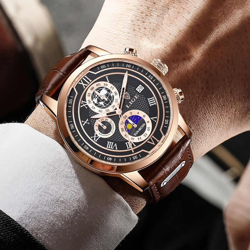 Luxe Chronograaf Horloge met Echt Leren Band