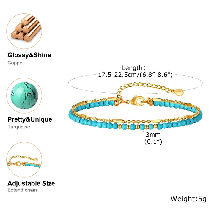 Tijdloze Gouden Dubbele Ketting Turquoise Armband