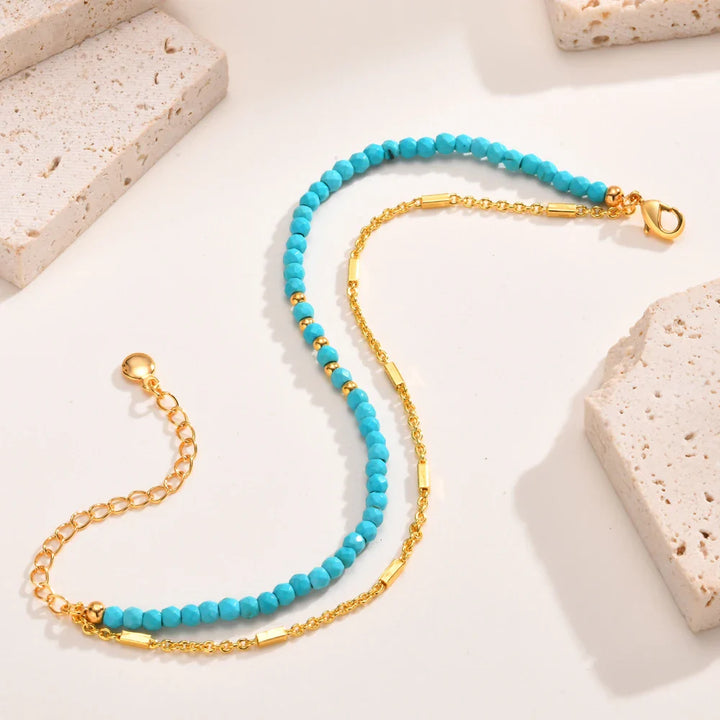 Tijdloze Gouden Dubbele Ketting Turquoise Armband