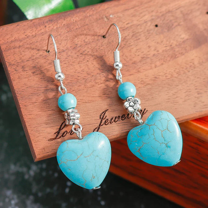 Antieke Turquoise Hart Dangle Oorbellen