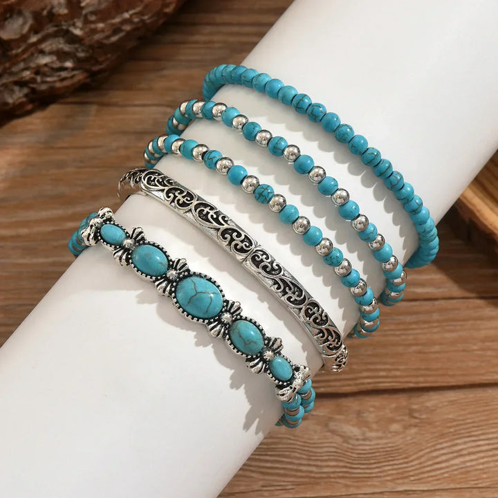 Boho armbanden set met turquoise kralen