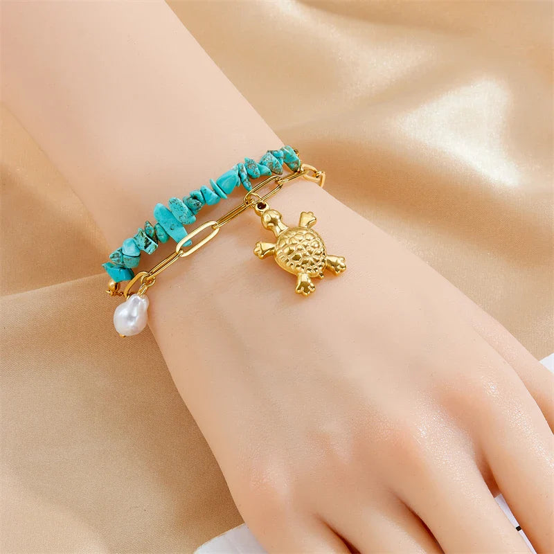 Exclusieve RVS Turquoise Schildpad Armband