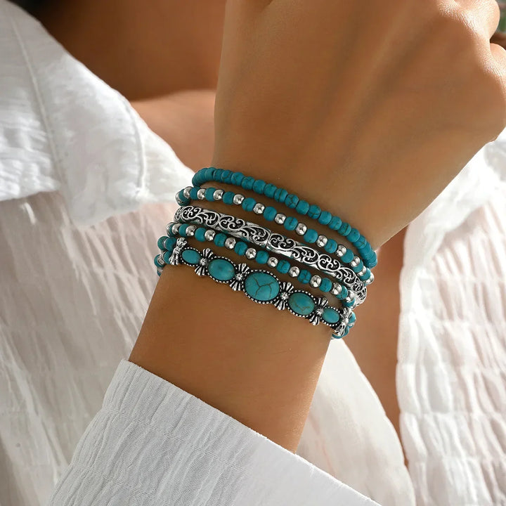 Boheemse Turquoise Kralen Armband Set