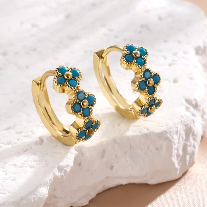 Chique Turquoise Blauwe Bloem Hoepel Oorbellen