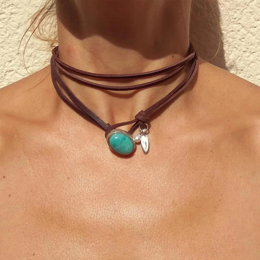 Vintage Boheemse Turquoise Hanger Ketting