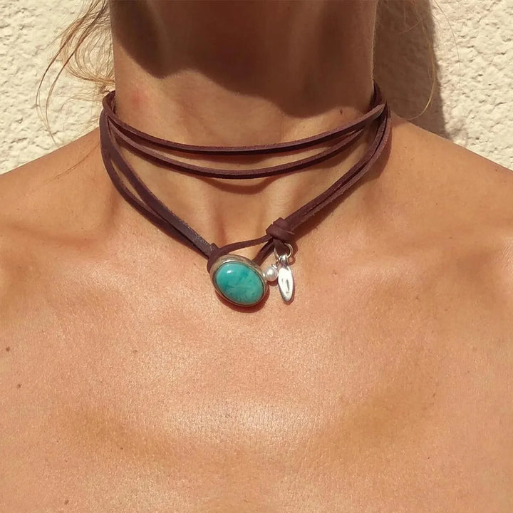 Vintage Boheemse Turquoise Hanger Ketting