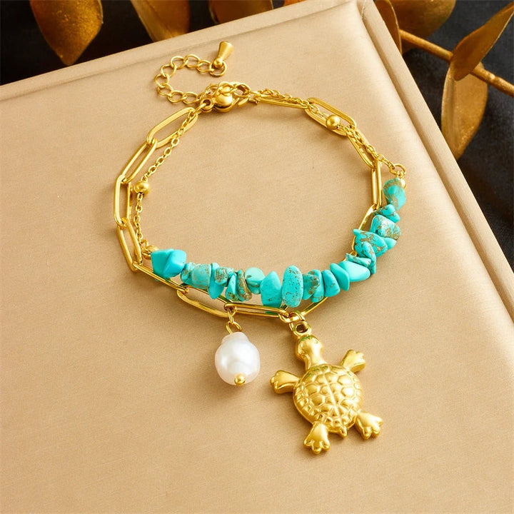 Exclusieve RVS Turquoise Schildpad Armband