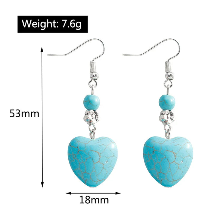 Antieke Turquoise Hart Dangle Oorbellen