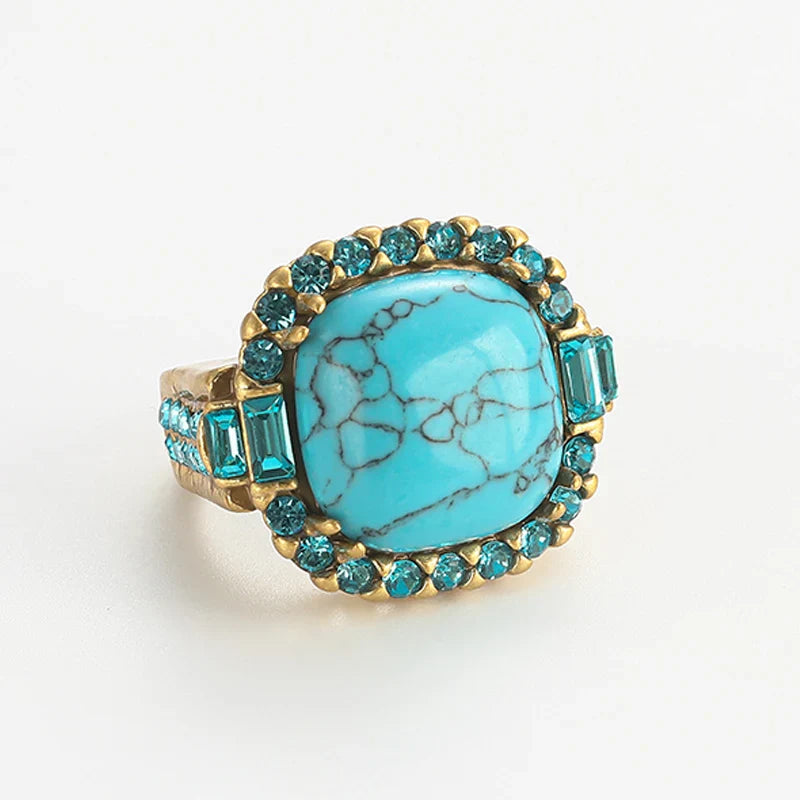 Vintage Art Deco Turquoise Gouden Ring