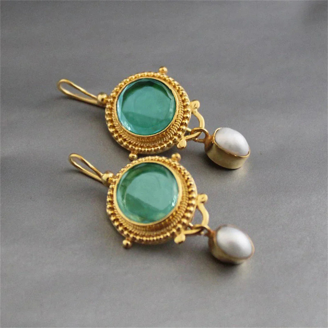 Vintage Turquoise & Parel Oorbellen