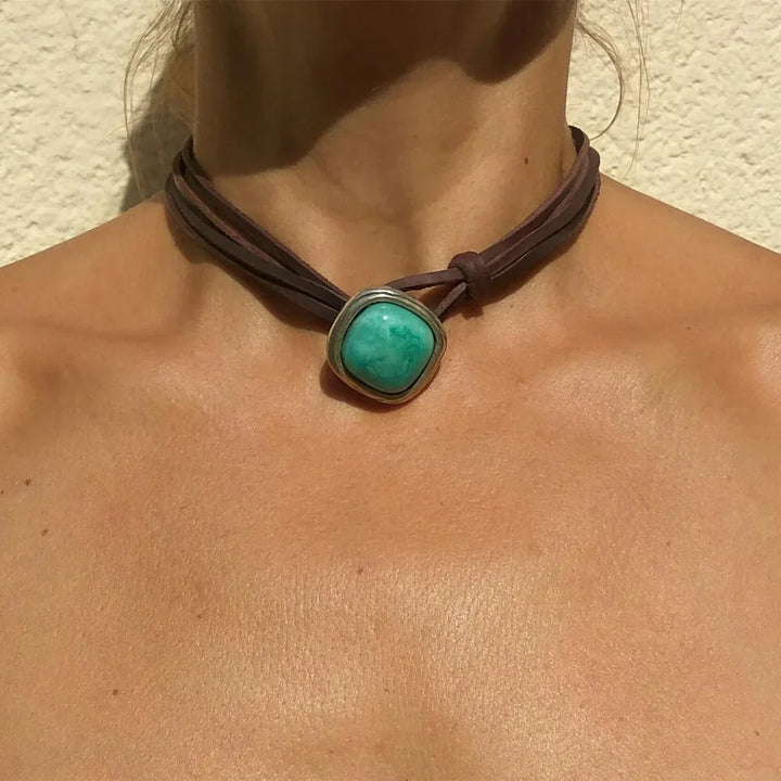 Vintage Boheemse Turquoise Hanger Ketting