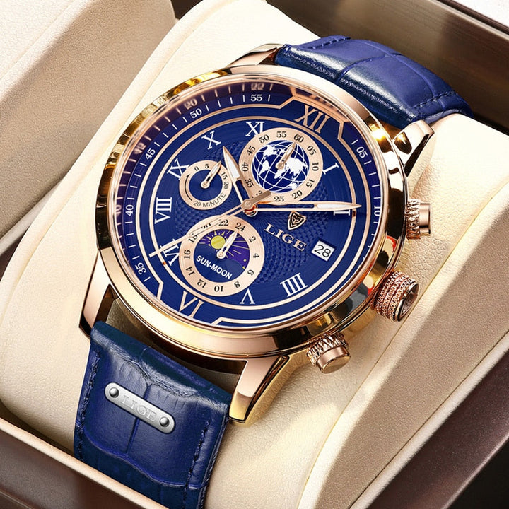 Luxe Chronograaf Horloge met Echt Leren Band