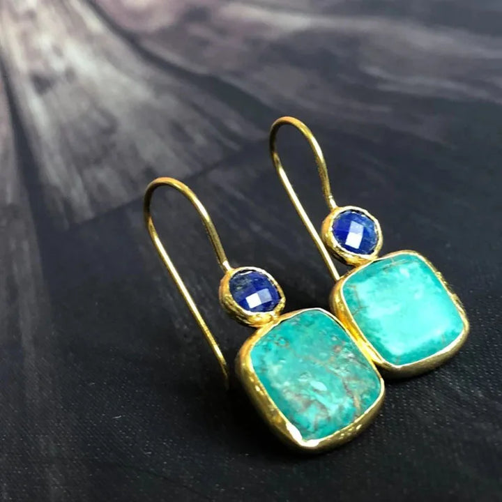 Modieuze Vierkante Ingelegde Turquoise Oorbellen