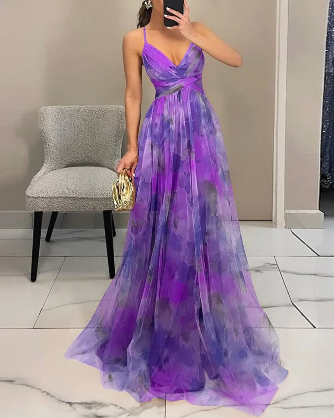 Claudia|™ Lange betoverende jurk met bloemenprint