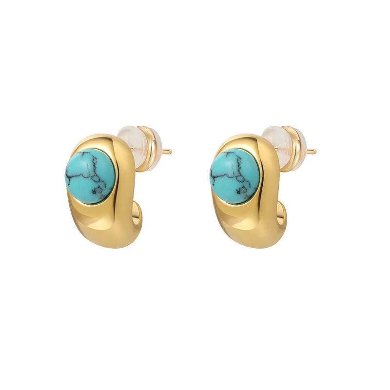 Tijdloze Turquoise Gebogen Koperen Oorbellen