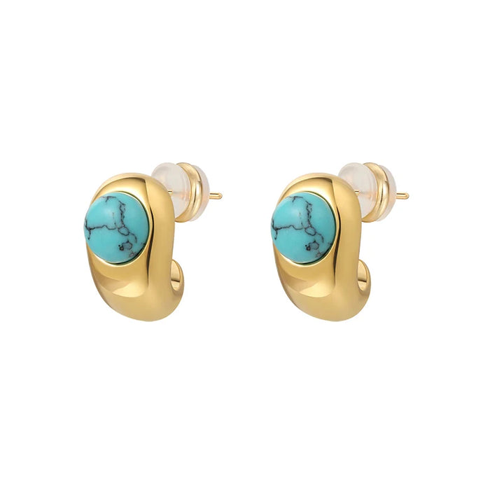 Tijdloze Turquoise Gebogen Koperen Oorbellen