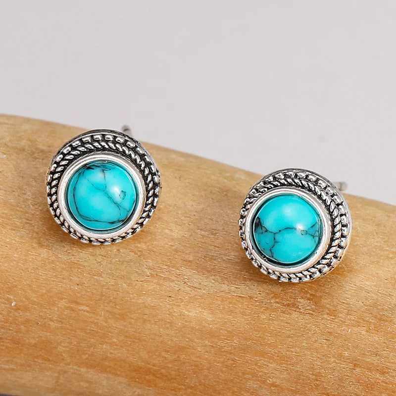 Vintage Boheemse Imitatie Turquoise Stud Oorbellen