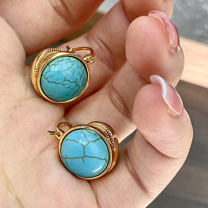 Elegante Vintage Geometrische Turquoise Stud Oorbellen