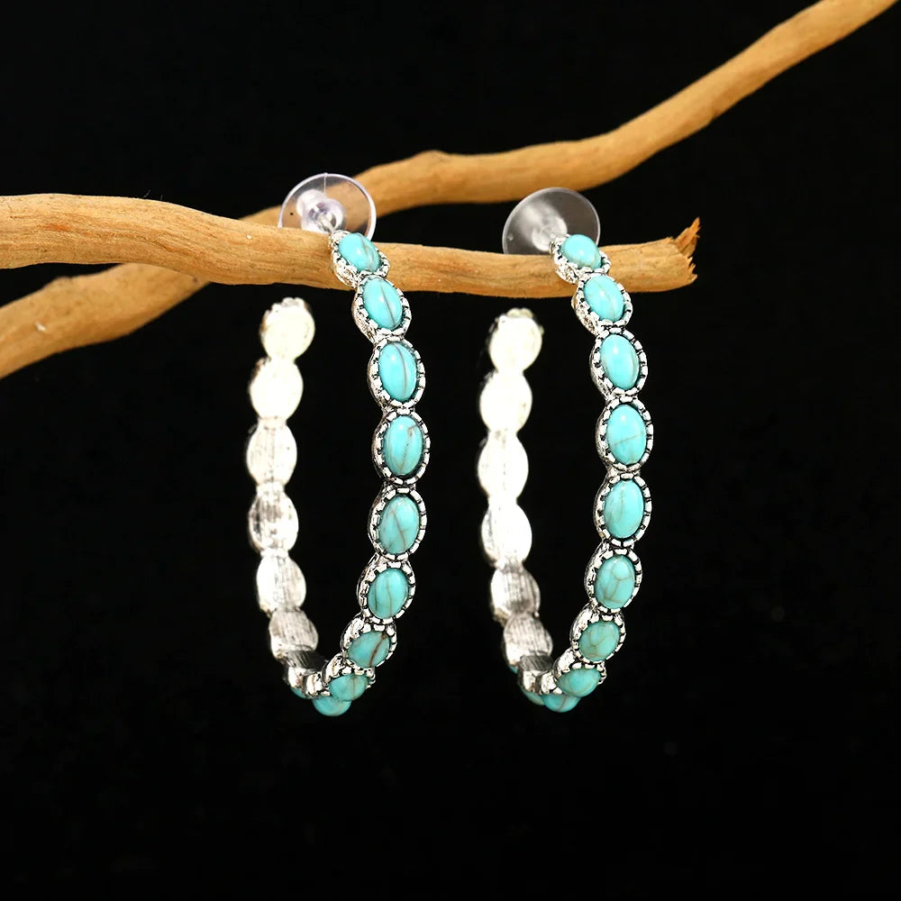 Vintage Boheemse Turquoise Cirkel Oorbellen