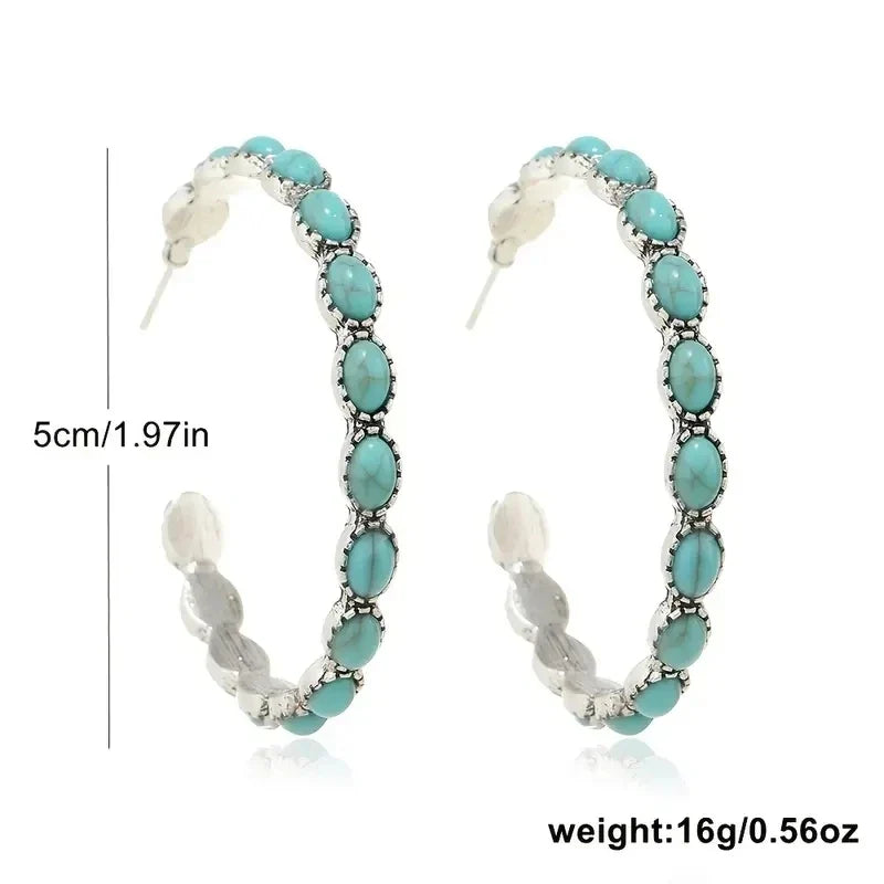 Vintage Boheemse Turquoise Cirkel Oorbellen