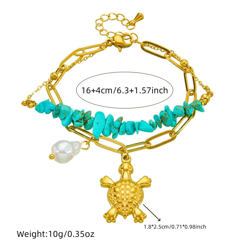 Exclusieve RVS Turquoise Schildpad Armband