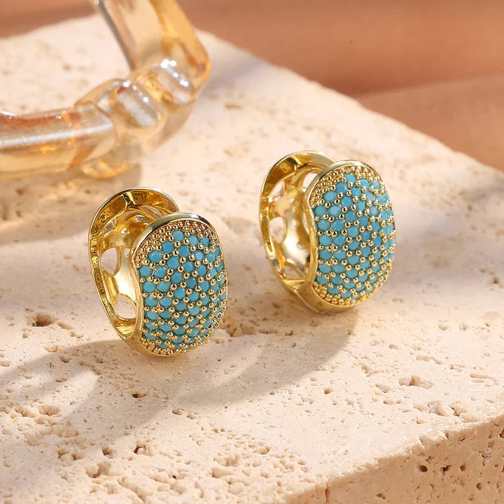 Chique Turquoise Blauwe Bloem Hoepel Oorbellen