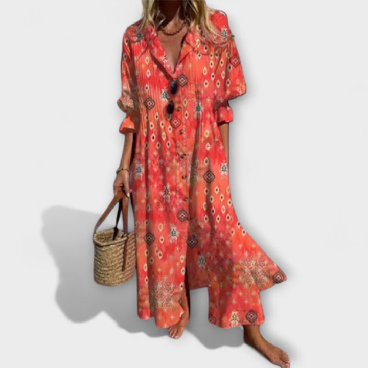 Lila - Flatterende Maxi Jurk met Buikbedekking