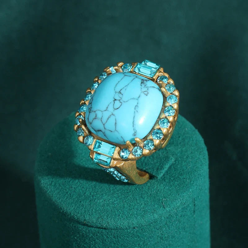 Vintage Art Deco Turquoise Gouden Ring