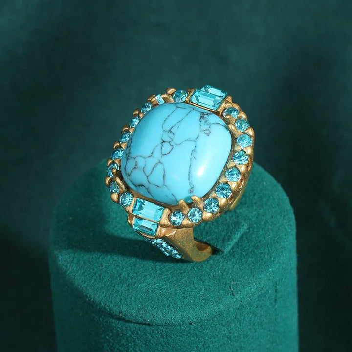 Vintage Art Deco Turquoise Gouden Ring