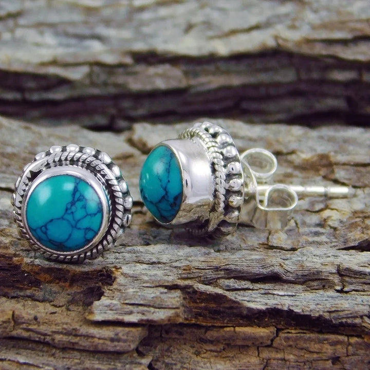 Vintage Boheemse Imitatie Turquoise Stud Oorbellen