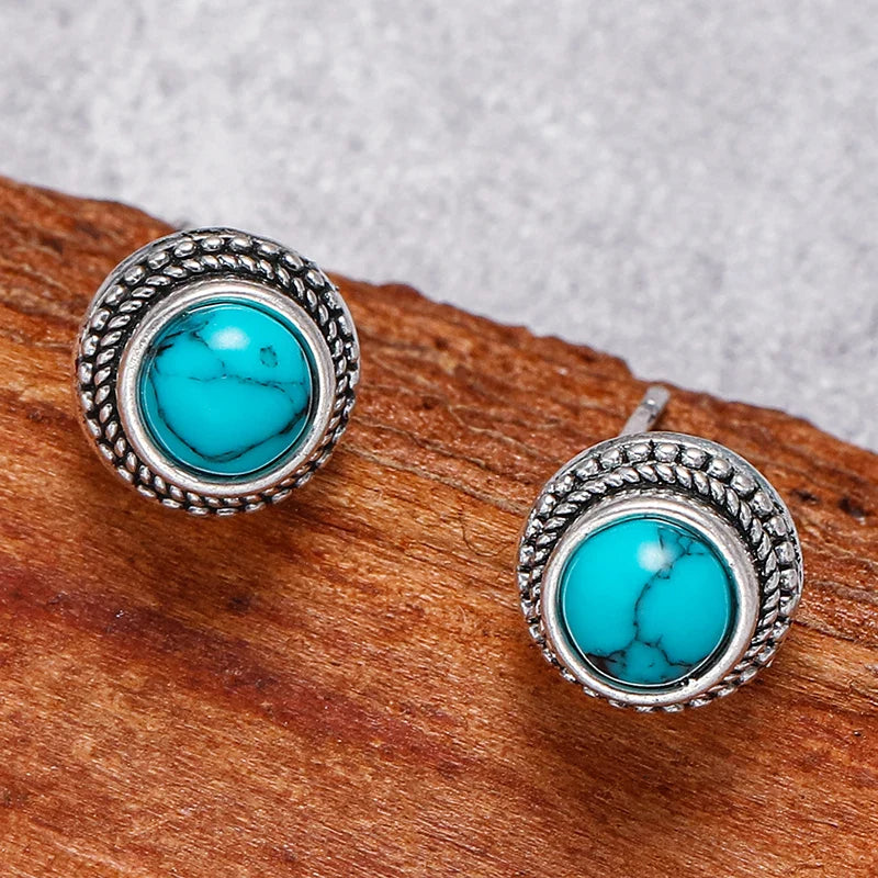 Vintage Boheemse Imitatie Turquoise Stud Oorbellen