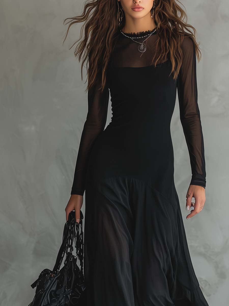 Maxi Loose-fit Jurk van Zwart Tulle