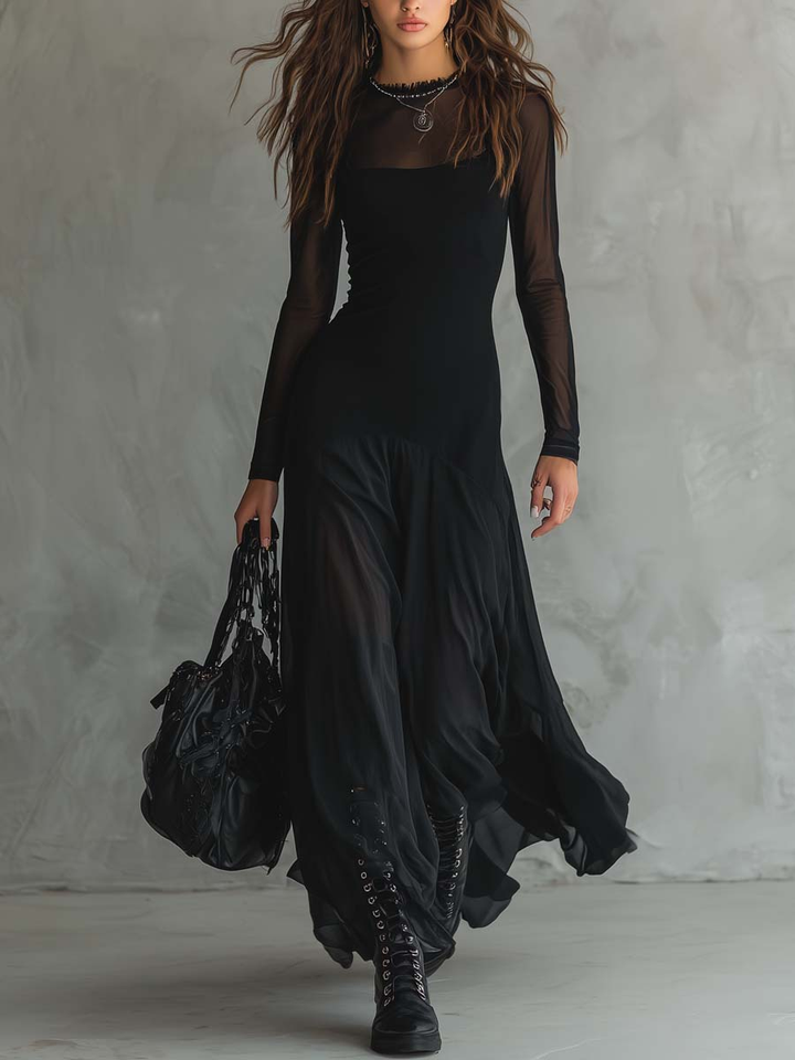 Maxi Loose-fit Jurk van Zwart Tulle