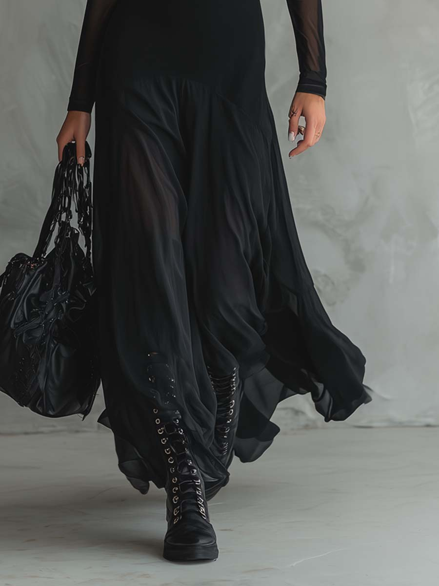 Maxi Loose-fit Jurk van Zwart Tulle