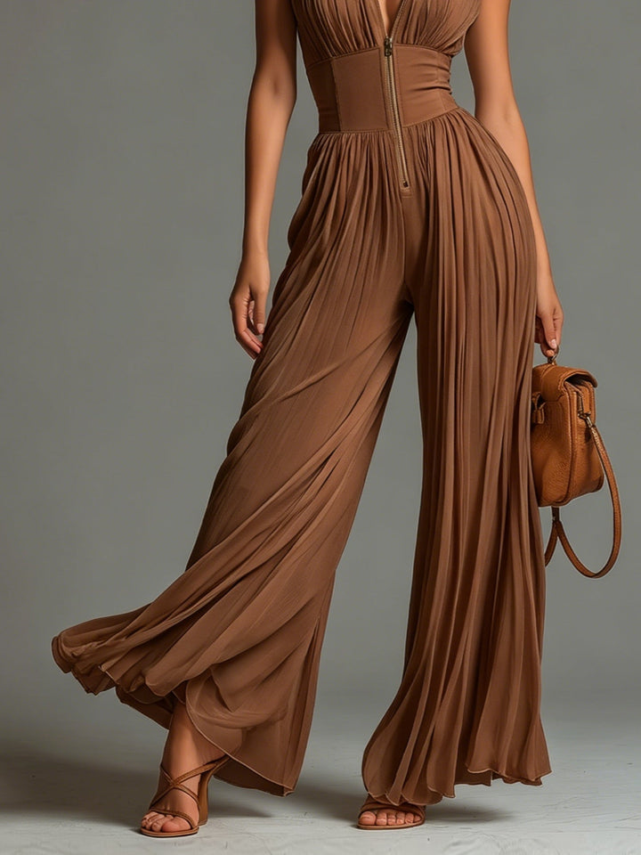 Sonia | Bruine plissé jumpsuit