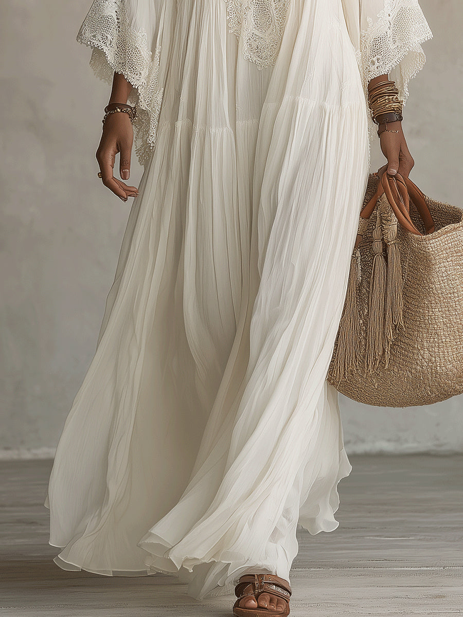 Indara • Lange witte jurk met V-hals