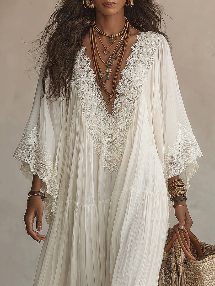 Indara • Lange witte jurk met V-hals