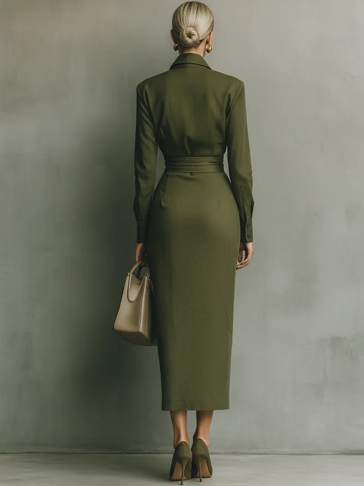 Noëlle™ | Maxi jurk in legergroen