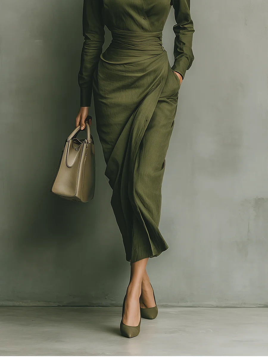 Noëlle™ | Maxi jurk in legergroen