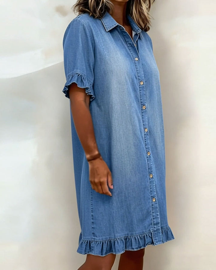 Maria | Comfortabele Denim Jurk met Flatterende Plooien