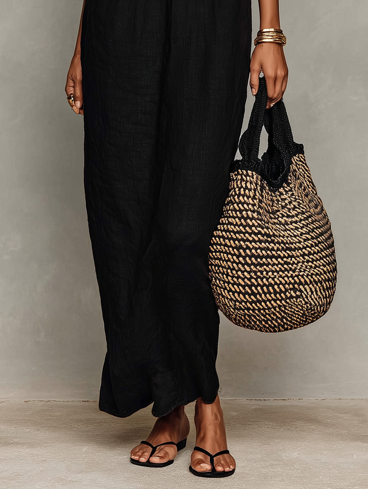 Vrouwen Minimalistische Linnenmix Strapless Maxi Jurk met Spaghettibandjes MDZ1926C9Y