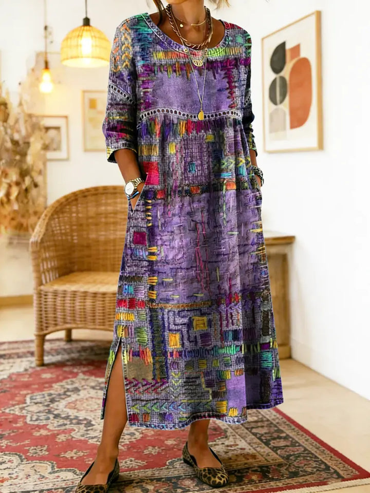 Manuela denim jurk met etnische patchwork