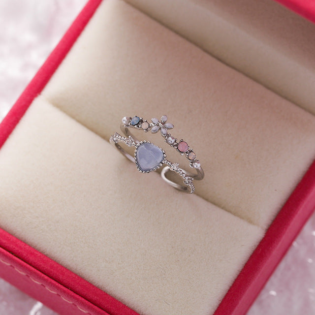 Verstelbare Blauwe Steenring met Zirkonia in Sterling Zilver