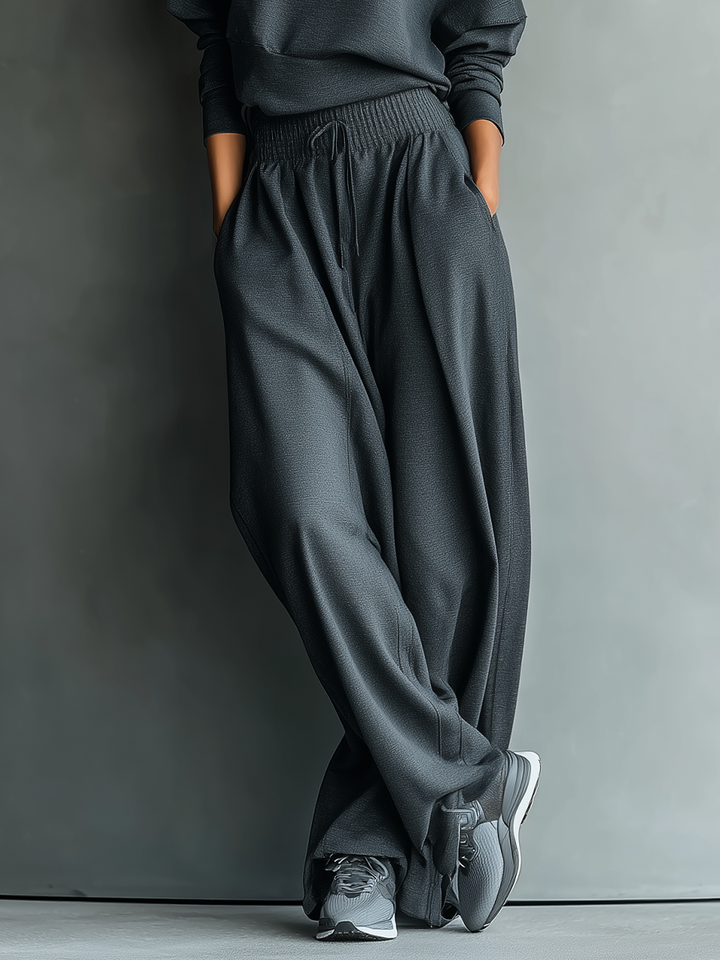 Dames Charcoal Gebreide Turtleneck Oversized Top & Brede Broek Set MDA2435L7T