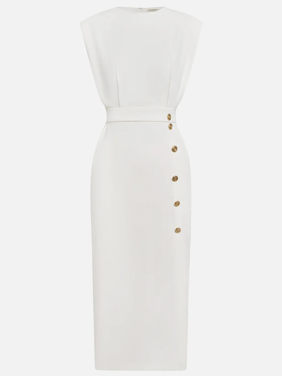 Malene™ | Effen midi-jurk met knoopsluiting en ronde hals