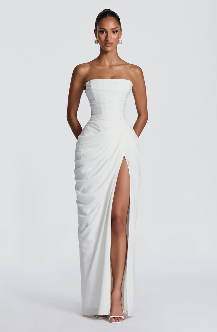 HANNAH | Elegante maxi-jurk met draperie en hoge split