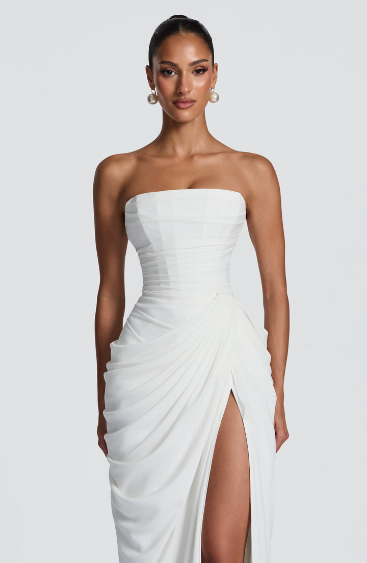 HANNAH | Elegante maxi-jurk met draperie en hoge split