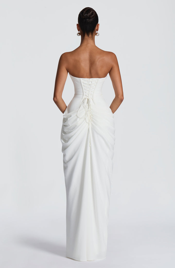 HANNAH | Elegante maxi-jurk met draperie en hoge split