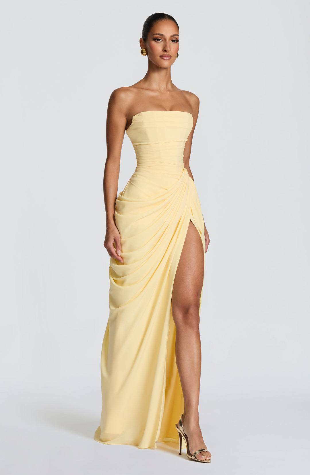 HANNAH | Elegante maxi-jurk met draperie en hoge split